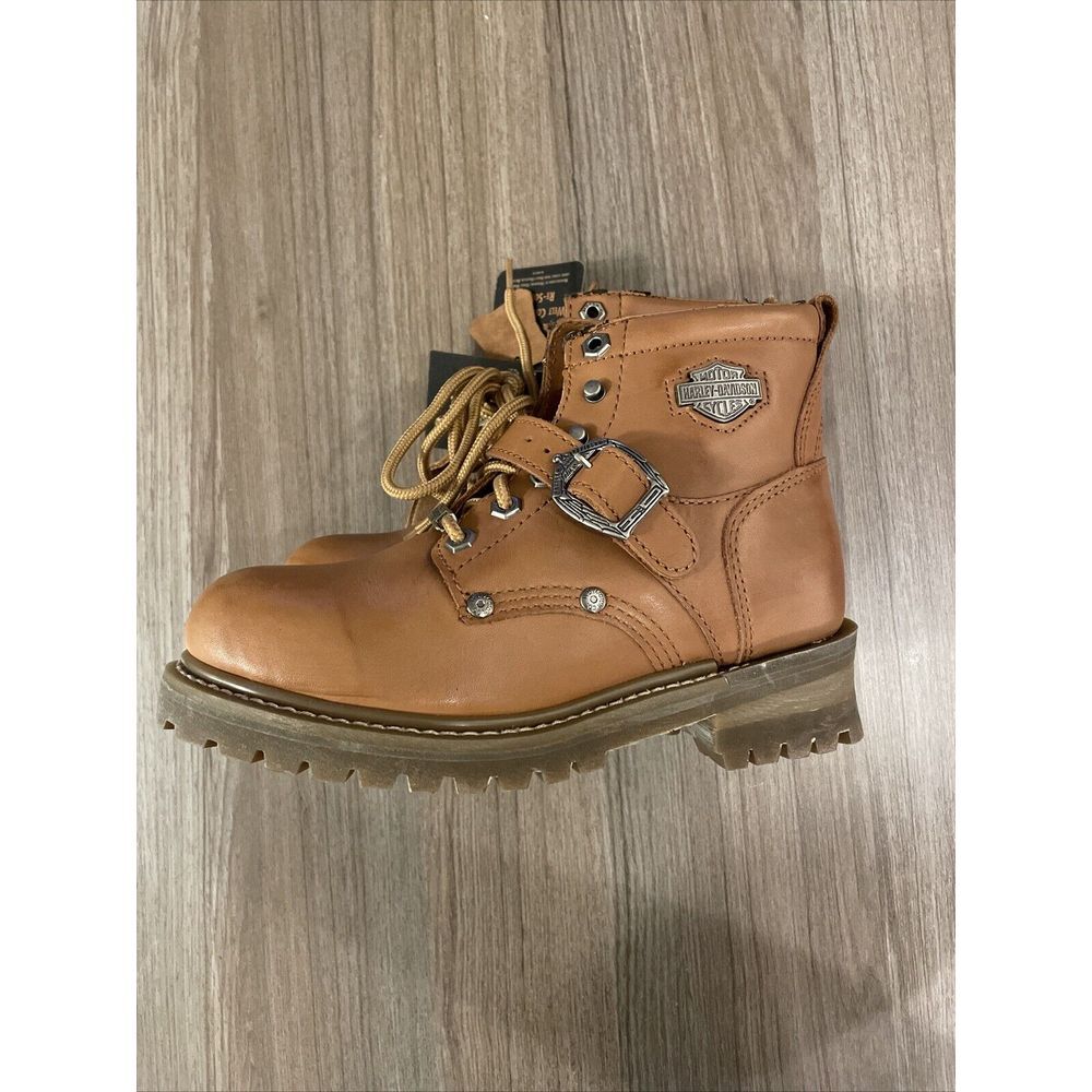 Harley Davidson Women's Sz 6.5 Brown Leather Motorcycle Biker Boots 81025 Buckle
